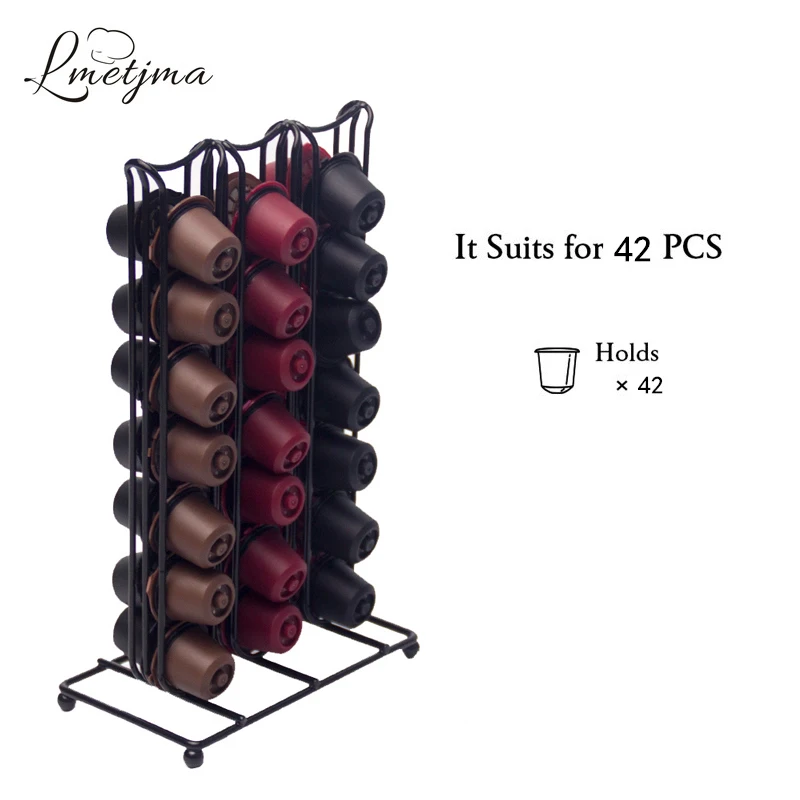 

LMETJMA Metal NESPRESSO Coffee Stand Iron Coffee Capsule Stand For 42 Pcs NESPRESSO Capsule Coffee Capsule Holder KC0052