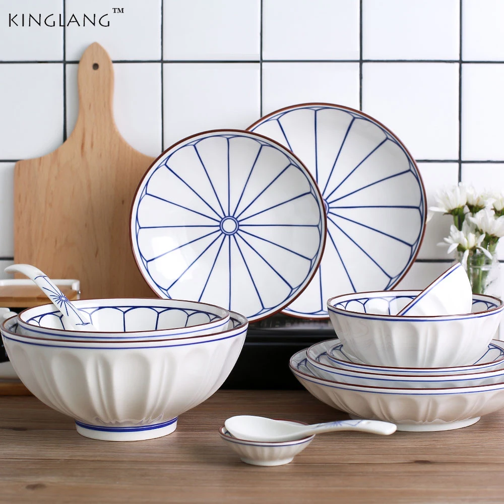 

Ceramic Dishes Dinner Plate Porcelain Tableware Simple Line Dinnerware Bowl for Noodle Salad Rice Plates