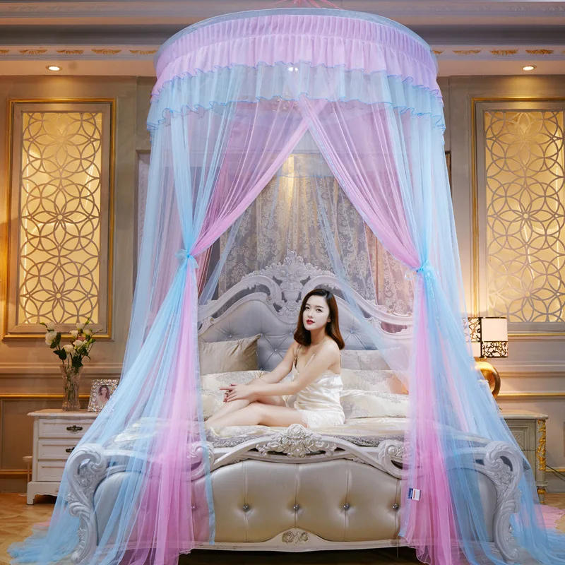 

DIFUMINA Single-door Hung Dome Mosquito Net 1.2m-2.2m Bed Universal Contrast Color Heighten Encryption Household Mosquito Net L
