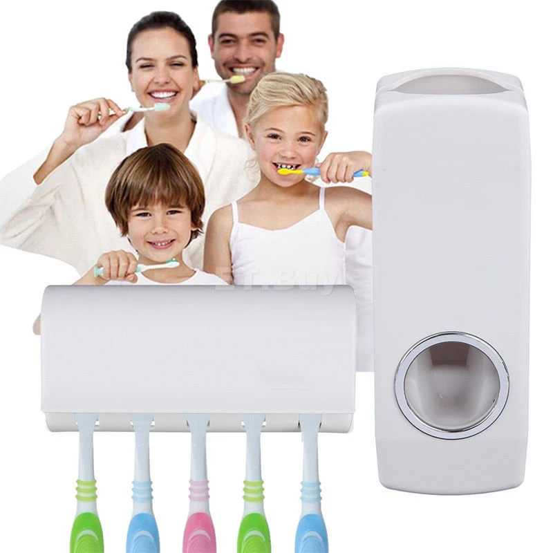 Tidy & home decro Bathroom Accessories Wall Mount Rack Automatic Toothpaste Dispenser 5 Toothbrush Holder salle de bain