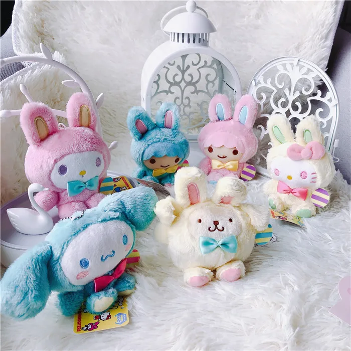 

3.5inch Cartoon Hello Kitty Plush Dolls Little Twin Stars Mini Easten my Melody big ear dogs cosplay rabbit Bags Pendant Gifts