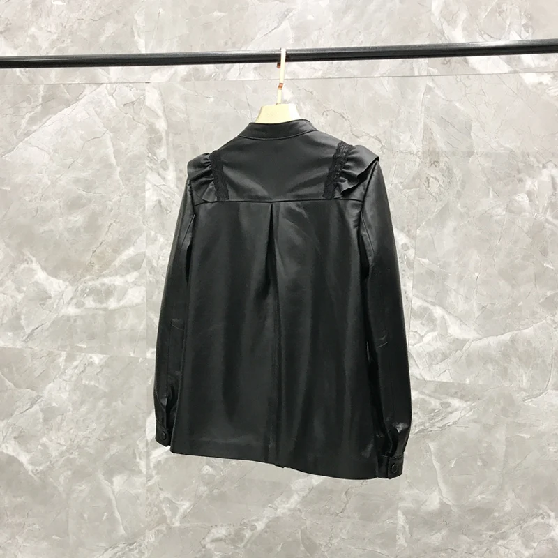 2019 Spring  New Fashion Wild Temperament Ruffled Collar Collar Sheepskin Shirt  Jacket Women