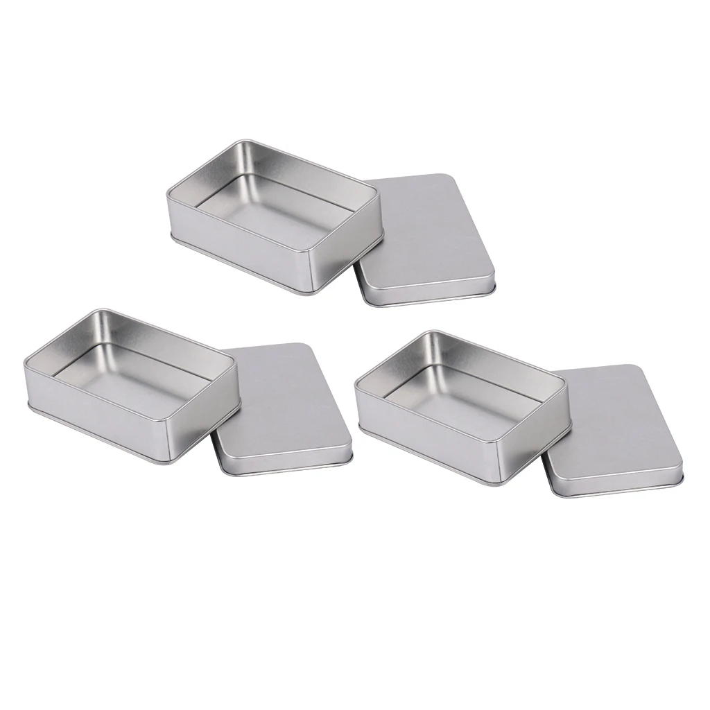 3pcs Small Metal Storage Box Tin Silver Storage Box Case Organizer For Money Coin Candy Key Jewelry Candy Food - 107 x 72 x 30mm