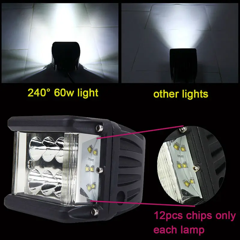 New LED Light Bar  4inch 60W Full Reflector Side Luminate Led Work Light SPOT FLOOD COMBO Driving Lamp For Jeep Offroad Off-road Truck Car ATV SUV Boat 4WD ATV Auxiliary driving light (5)