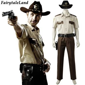 

The Walking Dead Rick Grimes Cosplay Costume Carnival Halloween Costumes for adult Rick Hat suit custom made Men Party Outfit