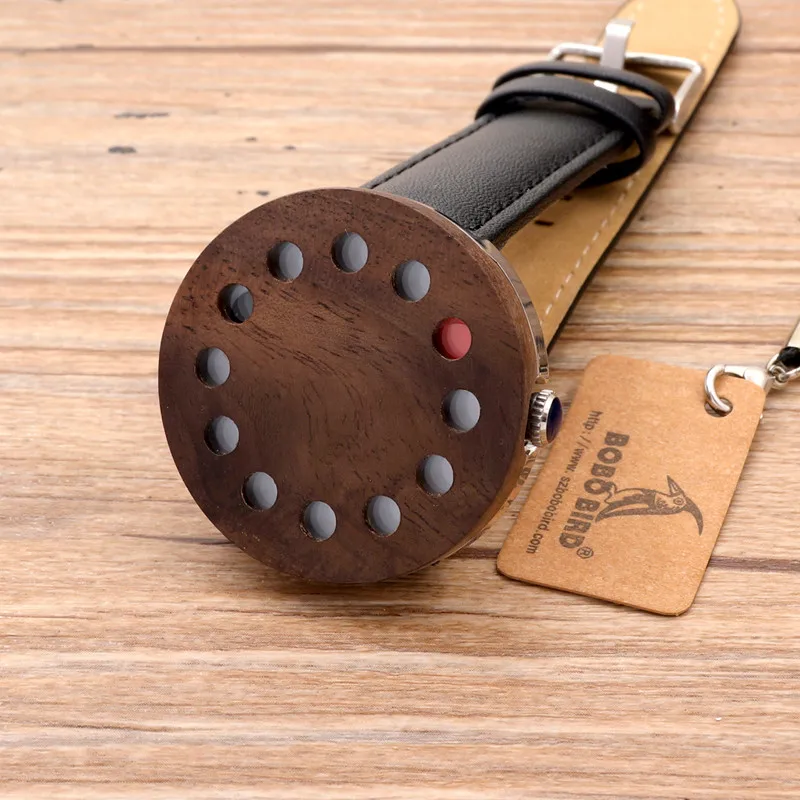 BOBOBIRD 12holes Design Wood Watches Mens Watches Top Brand Luxury Watch With Real Leather Straps as Christmas Gifts
