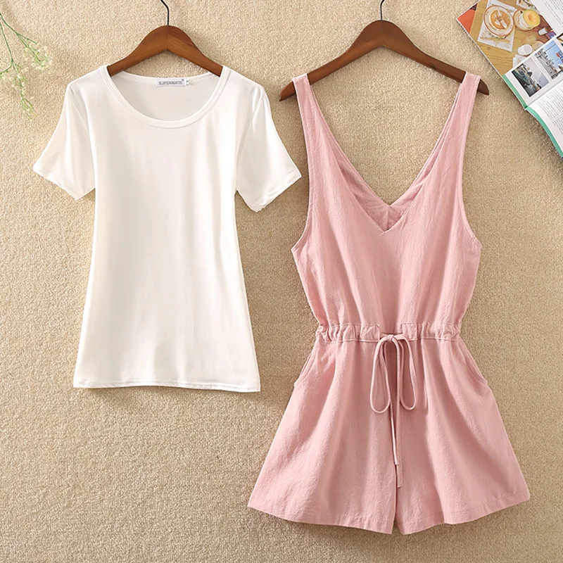 2019 Summer Women Pink Sling Lace Playsuits Female Solid High Waist Jumpsuit Korean Plain Thin Wide Leg Shorts Two-piece Suit 2019 Summer Women Pink Sling Lace Playsuits Female Solid High Waist Jumpsuit Korean Plain Thin Wide Leg Shorts Two-piece Suit