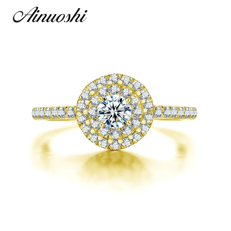 

AINUOSHI 10K Yellow Gold Wedding Ring Brilliant Anel de ouro Simulated Diamond Jewelry Engagement Ring for Women Valentines Gift