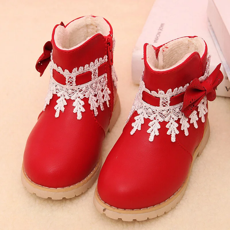 

JUSTSL winter girls cotton lace bow cotton boots children's safty quality snow boots baby shoes keep warm boots for kids