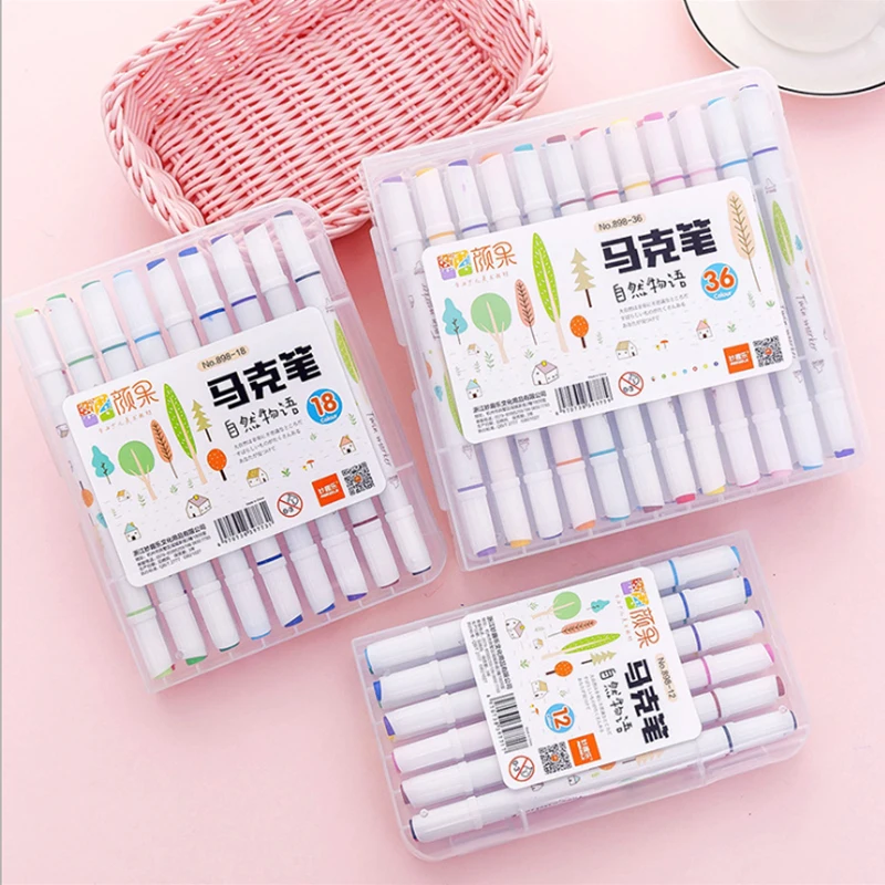 

12/18/36Colors/Set Maker Pens Painting Soft Brush Pen Set Double Markers Pen Best for Coloring Books School Supplies Stationery