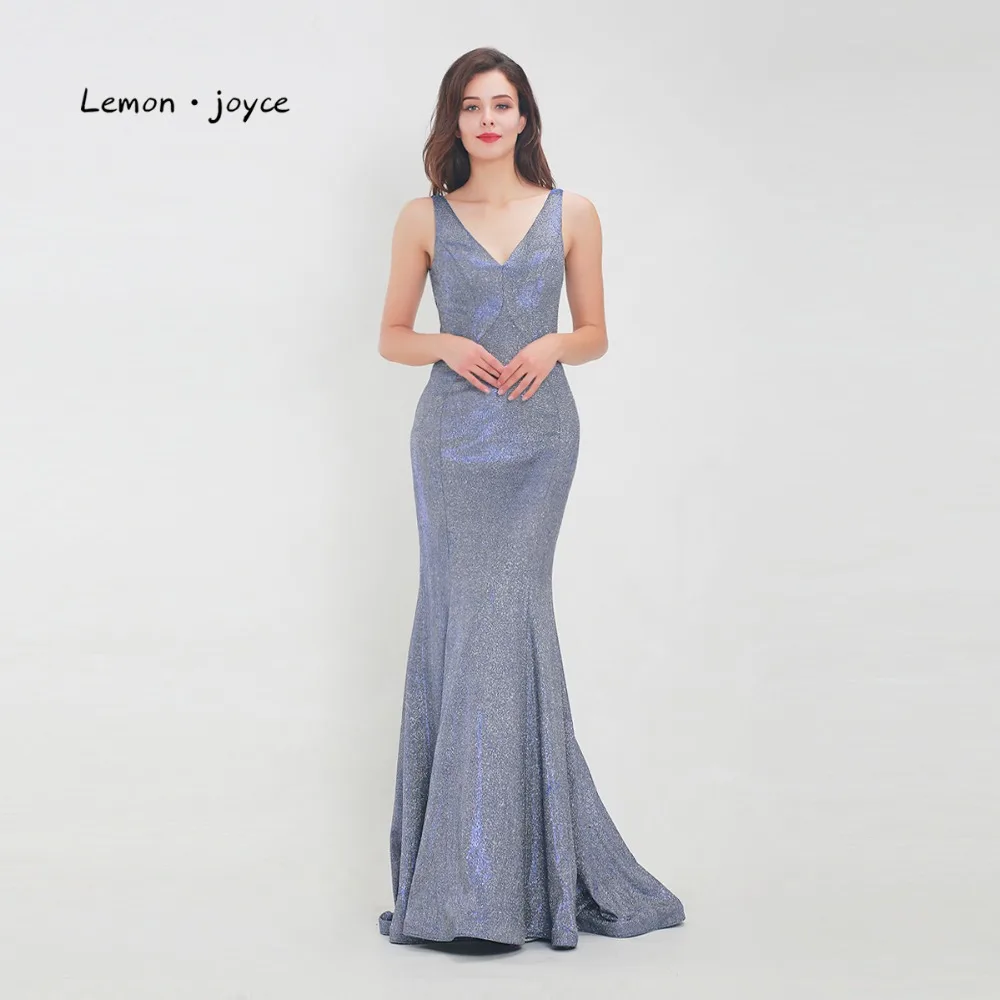 

Lemon joyce Sexy Mermaid Evening Dresses Long 2019 V-neck Backless with Bow Simple Party Evening Gowns Plus Size