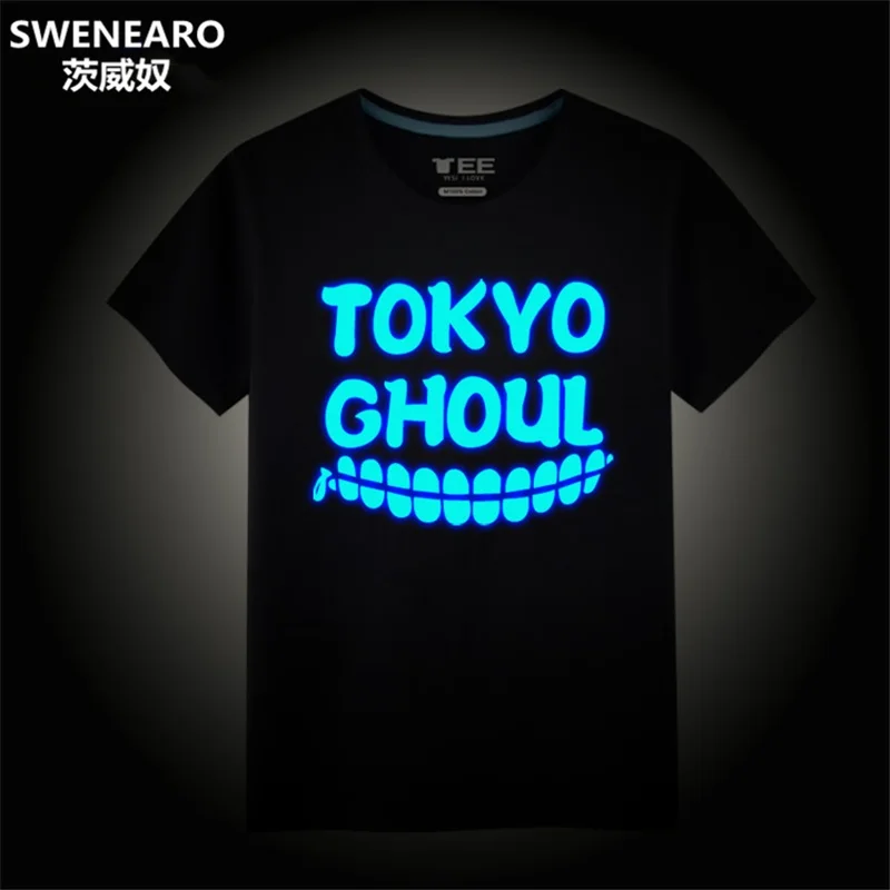 

SWENEARO Tokyo Ghoul Neon Color Mens T Shirts Fashion 2017 Spring Summer 3D Printed Anime T Shirt Men Can Absorb Light and Glow