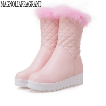 

Plus size 35-44 Ladies snow boots wedges heels slip on women winter boots Rabbit hair women's boots footwear sweet women shoes k
