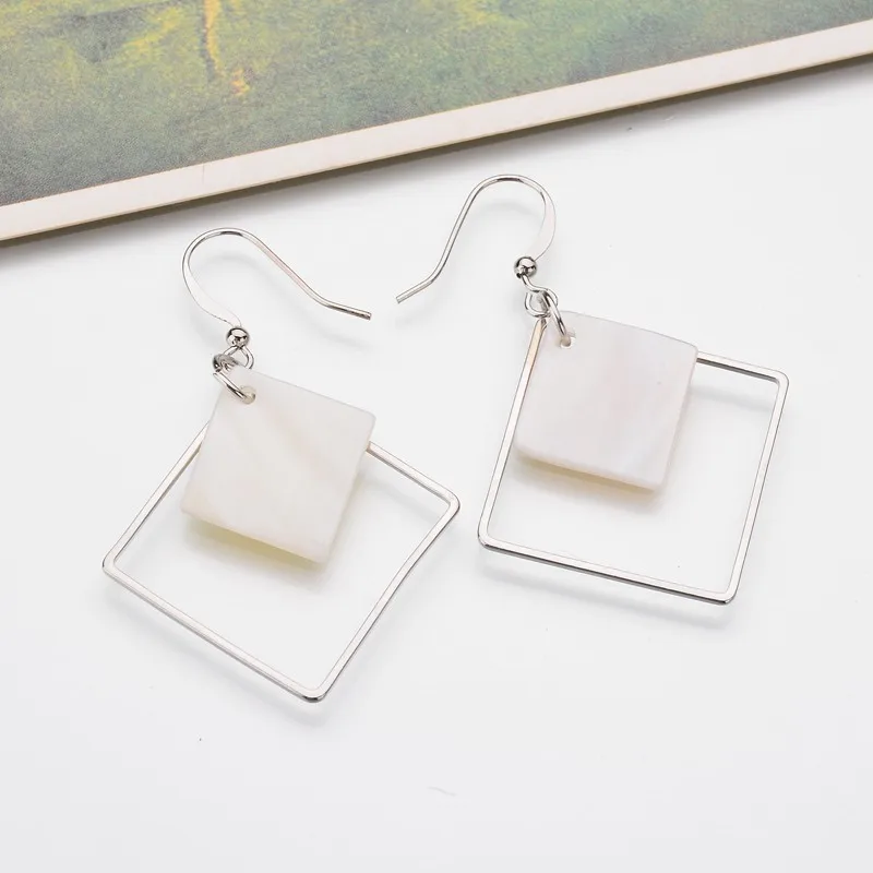 New-Natural-White-Shellfish-Earrings-Ladies-Thread-Empty-Square-Simple-Earrings-Jewelry-Women-s-Gift-Wholesale