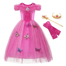 Платье Авроры для девочек Costme, вечерние платья Золушки на свадьбу детская Принцесса Спящая красавица на Хэллоуин, день рождения, Пышное Бальное Платье
