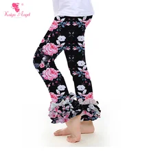 Штаны с рюшами; леггинсы; Эксклюзивная одежда; Одежда для маленьких девочек; украшение с рюшами; брюки с цветочным узором; штаны с цветочным узором;