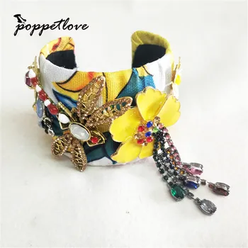

Exaggerated Lovely Butterfly tassel Baroque Bangle Jewelry European Fashion Fabric Women Baroque Open Bangle Bracelet Jewelry