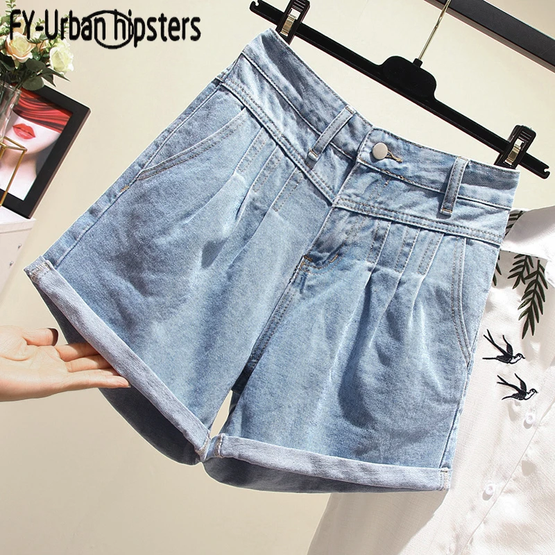 

Blue summer denim shorts for woman Slim Casual Plus Size Women High Waist jeans Shorts Flanged Wide leg women sexy hot shorts