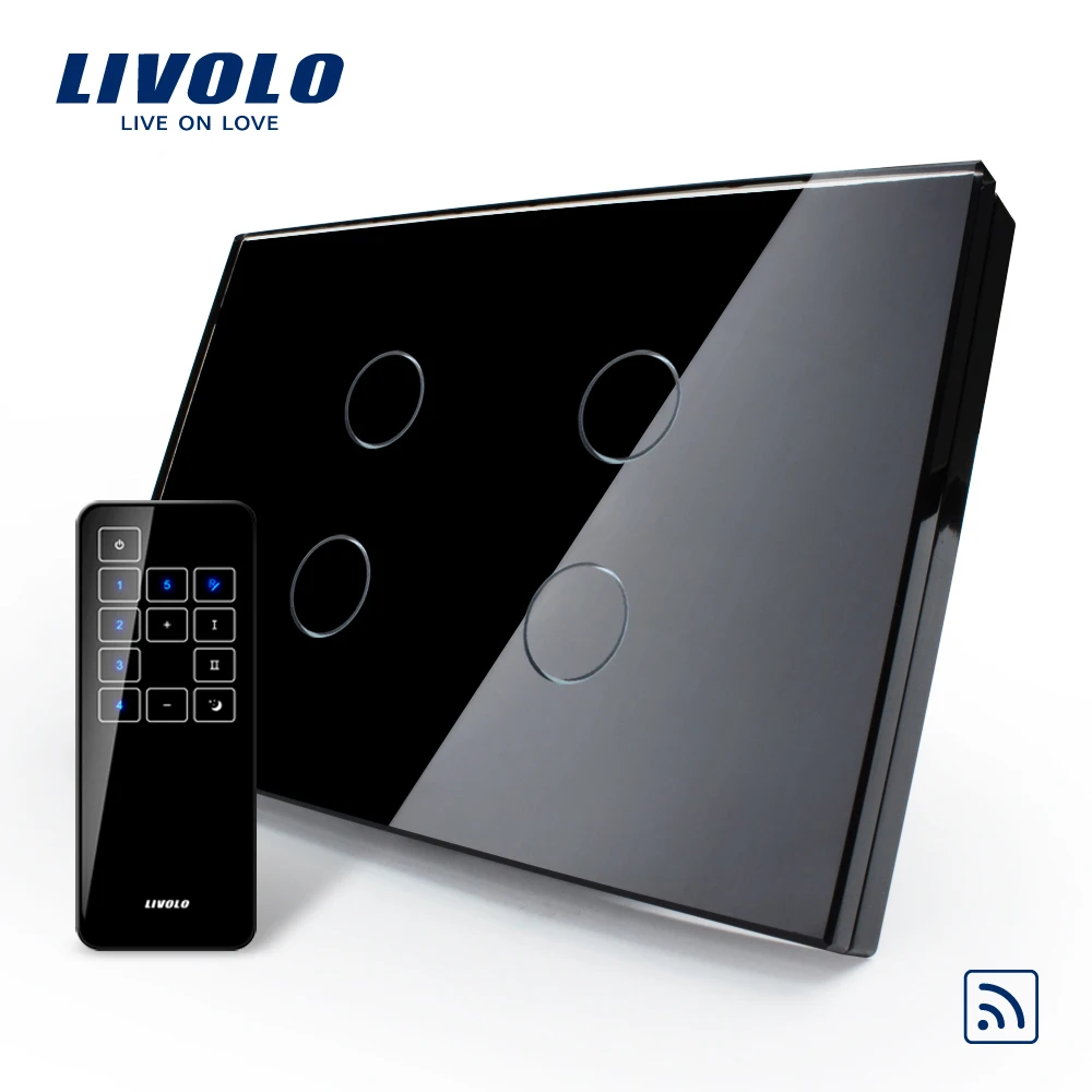 US AU Black Pearl Crystal Glass Panel Wireless Remote Touch Screen Light Switch With Touch Remote