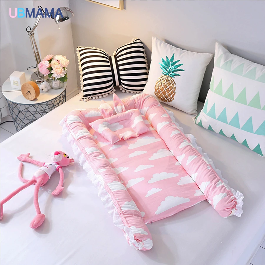 Dorminhoco do Bebê Recém-nascidos de Algodão Rendas de Alta Viagem Simples Lindo Travesseiro Dobrável Portátil Stripde Qualidade Sólida Berço Cama Macia 28 High Quality Mamãe e Bebê