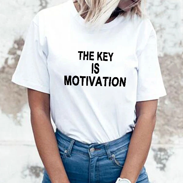 

2QIMU The Key is Motivation Women T-Shirt Funny Print Casual O-Neck Fashion T-shirt for Women Summer Tops Female