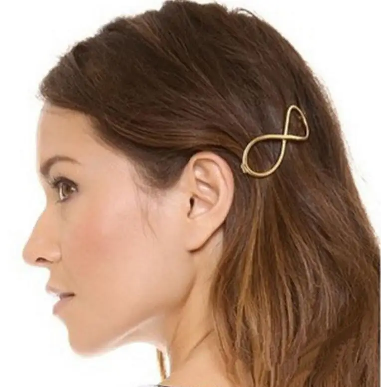 

ts287 2018 hot sale New Women Fashion Infinite 8 Word Gold Silver Side Clip Barrette Hair Clip Metal Female charm Tiara