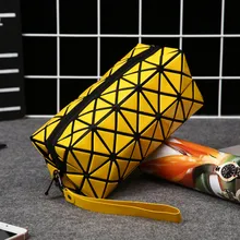 PVC women make up fashion travel bag organizer diamond lattice cosmetic bag make up professional suitcase