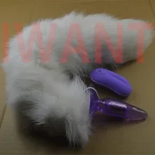 White Fox Tail Anal Butt Plug In Adult Games For Female , 10 Speed Anus Vibrator Erotic Sex Products Flirting Toys For Women