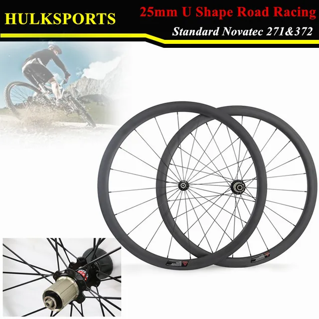 Cheap 700c carbon wheel full carbon fiber clincher 25mm 3k/ud glossy/matt wheelset with Novatec 271/372 hub single wheels
