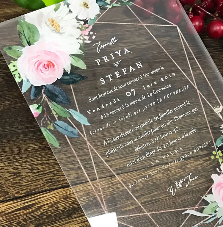  Floral Acrylic Wedding Invitation with Envelope - 32871750811