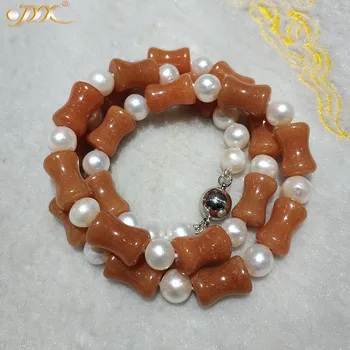 

JYX 618 promotion Natural gemstone Necklace with pearls 12.5x8mm Irregular shape Gemstone Necklaces 18” Jewelry elegant