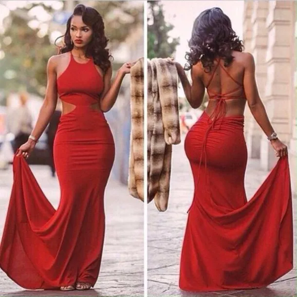 Red Halter Mermaid Prom Dress