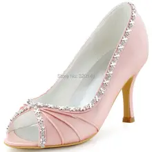 EP2094 Frauen Rosa Pumps Peep Toe Falten Strass High Heel Satin Braut Brautjungfer Prom Abendgesellschaft Hochzeit Schuhe Marineblau