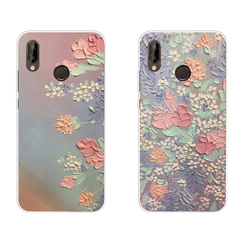 huawei nova 3e Case Silicon Vivid flowers Painting Soft TPU Back Cover for Phone protect Bags shell |