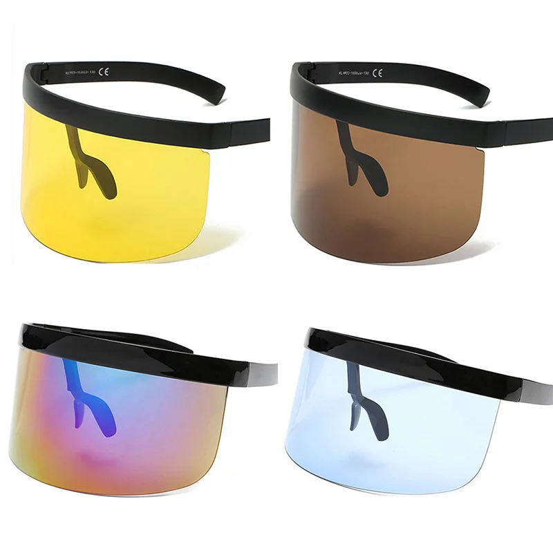 Vintage Oversize Shield Visor Sunglasses Women Flat Top Mask Mirrored Shades Men Windproof Eyewear Unisex