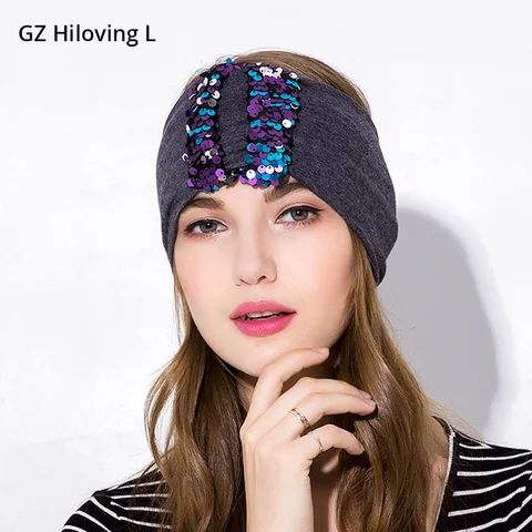 Nova as Meninas para Mulheres de Largura de Algodão Acessórios de Cabelo Gzhilovingl Sequin Headband Moda Elastic Glitter Headbands Turbante Mulheres Adulto