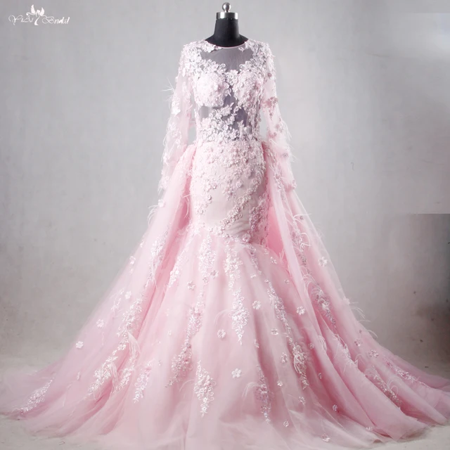 Rsw1112 Real Pictures Yiaibridal Long Sleeve Mermaid Pink Wedding Rsw1112 Real Pictures Yiaibridal Long Sleeve Mermaid Pink Wedding Dress Detachable Train