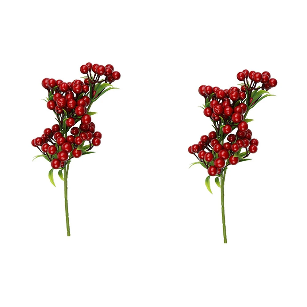 

2 Bouquet Fruit Berry Artificial Flower Bouquet For Xmas Tree Decorations Wreath Craft Use Wedding Party Favor(Red) Colorful