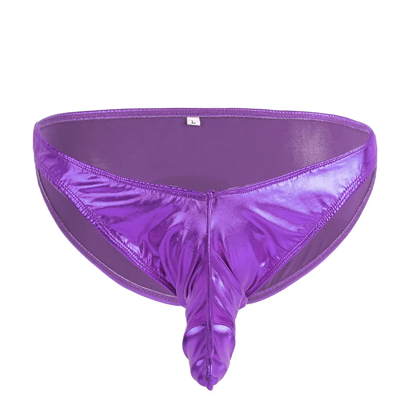 M-XL Новое поступление мужское белье из лакированной кожи бикини нижнее белье с закрытым пенисом - Цвет: Purple