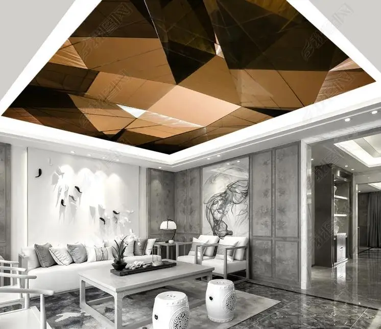 

1811 3D Chocolate Brown Brick Printing stretch ceiling film for workshop ceiling decoration