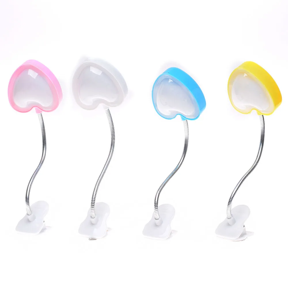 

New Plastic Heart Portable Travel Book Reading Light Lamp Mini LED Clip Book light 4 colors Portable Adjustable Hot