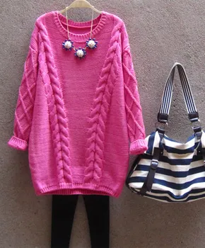 

2019 new long twisted knitted women sweaters and pullovers solid loose lady elegant pulls outwear coat tops