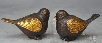 

christmas Art chinese china bronze gilt fengshui Auspicious bird Magpies lucky statue Pair halloween