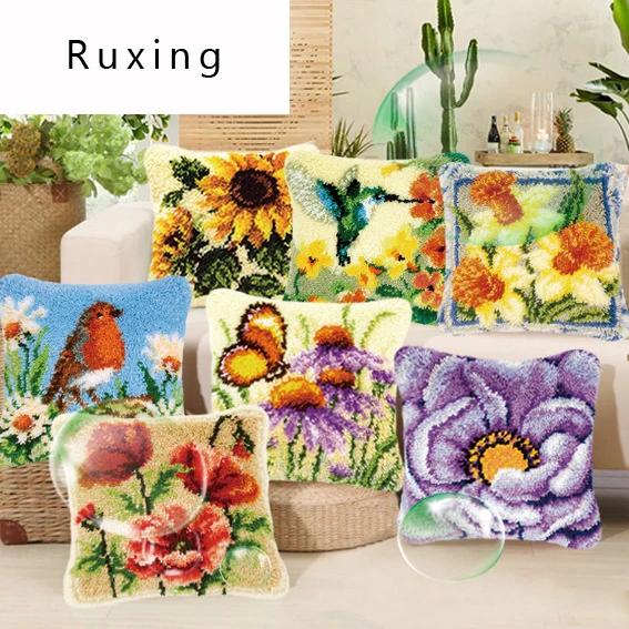 

Latch Hook Rug Canvas Pillowcase Knooppakket Knoopkussen Pakket Craft Cushion Hook Embroidery Pillow Flower Knitting Rug Kits