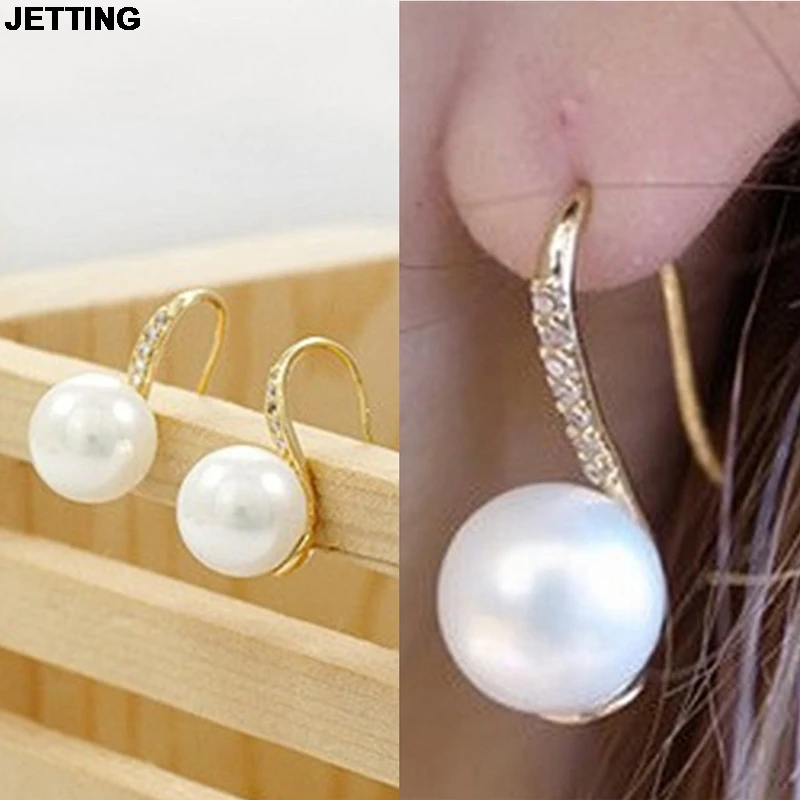 

JETTING 1 Pair Fashion Gold Crystal Stud Earrings Brincos Perle Pendientes Bou Simulated Pearl Earrings For Woman & Girl