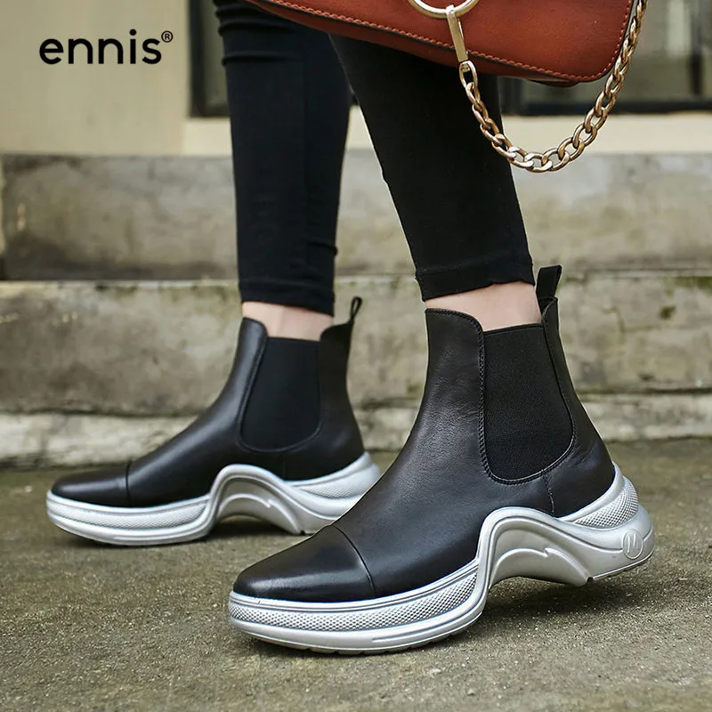 Buy ENNIS 2018 Designer Black Sneaker Boots Women Platform Ankle Boots Genuine