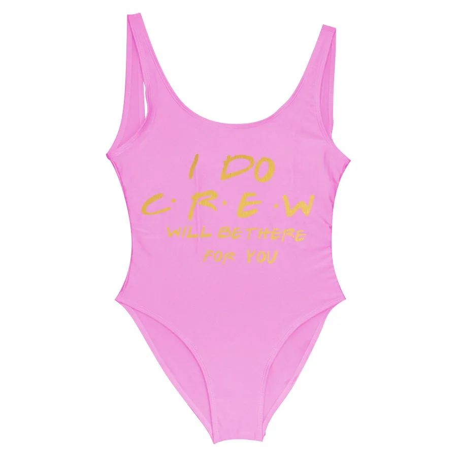 Золотой набивной невесты "I DO Crew" пляжная одежда невесты Цельный купальник Maillots de bain femmes боди подкладка бикини - Цвет: I DO Crew  Pink