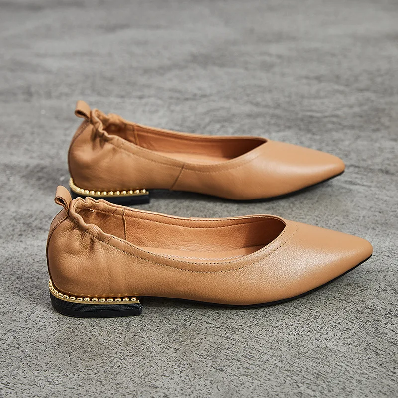 

Shallow Genuine Leather Shoes Pointed Toe Mary Janes New 2018 Women's Flats Casual Work Shoes For Ladies Cow Leather Flats