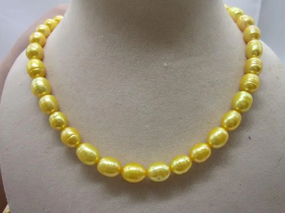 

Beautiful 11-13MM NATURAL SOUTH SEA GOLD PEARL NECKLACE 925silver 18