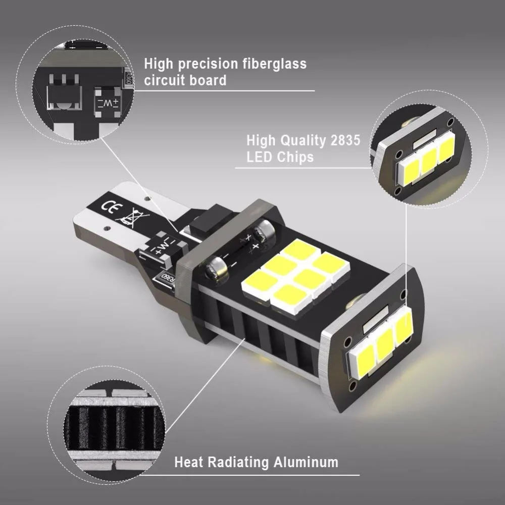 2x6000 K белый T15 T16 W16W 921 912 светодиодный светильник лампы 2835 15SMD обратный резервный светильник vanssi